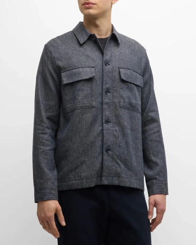 Vince Men's Linen-cotton Twill Overshirt In Grey