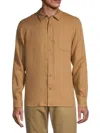Vince Linen Long Sleeve Shirt In Caramel Desert