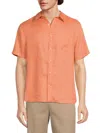 Vince Men's Linen Short Sleeve Button Down Shirt In Sun Coral