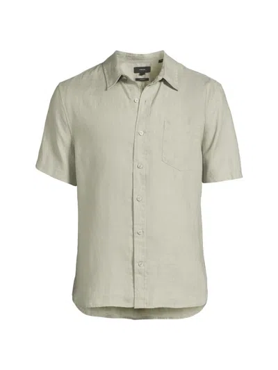 Vince Classic Fit Short Sleeve Linen Shirt In Green