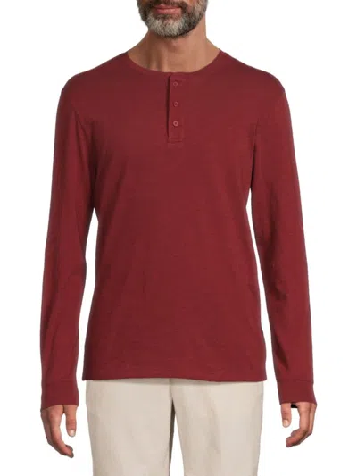 Vince Men's Long Sleeve Henley In Burgundy