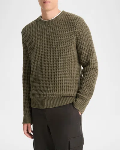 Vince Men's Macro Waffle Cashmere Sweater In Surplus Olive