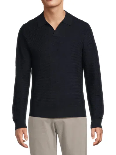 Vince Men's Merino Wool Johnny-collar Sweater In Blue