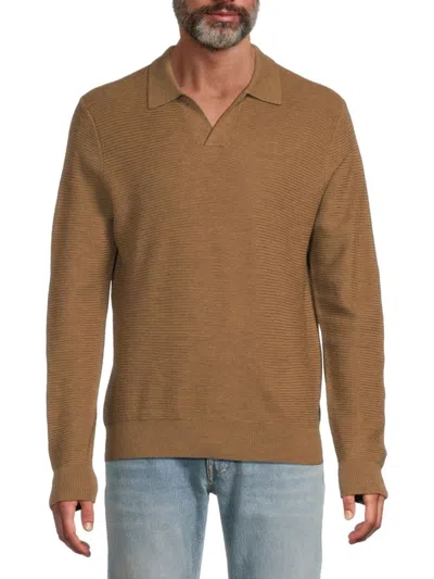 Vince Men's Merino Wool Johnny-collar Sweater In Brown