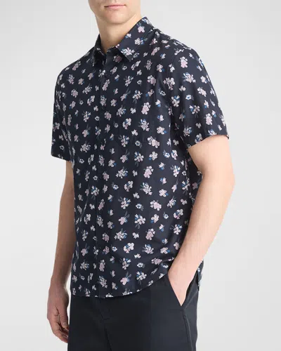 Vince Men's Mini Bouquet Floral Cotton-blend Shirt In Coastal Shadow Mauve