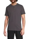 Vince Mini Stripe Henley Shirt In Gray