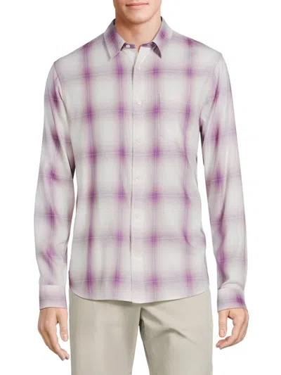 Vince Men's Mirage Plaid Cotton-blend Shirt In Purple