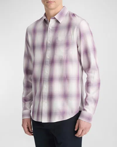 Vince Men's Mirage Plaid Cotton-blend Shirt In Classic Cream/ink Ro