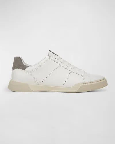 Vince Men's Mixed Leather Low-top Sneakers In White