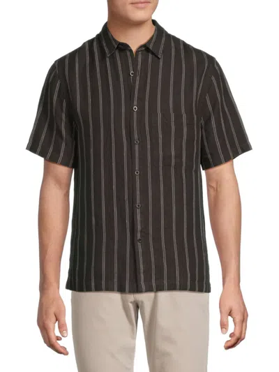 Vince Moonbay Stripe Short Sleeve Button-up Shirt In Soft Black Stripe