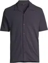 Vince Cotton Blend Boucle Regular Fit Button Down Camp Shirt In Soft Black