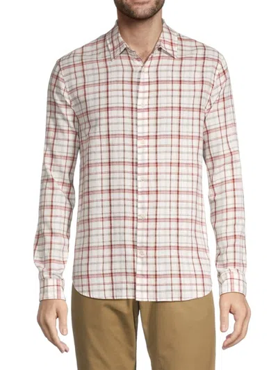 Vince Oakmont Plaid Linen-blend Shirt In Neutral