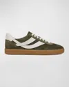 Vince Men's Oasis Mixed Leather Retro Sneakers In Olive Smoke