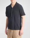 Vince Patchwork Pointelle Short Sleeve Cardigan In Lt Coastal