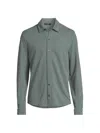 Vince Men's Piqué Button-front Shirt In Petrol Green