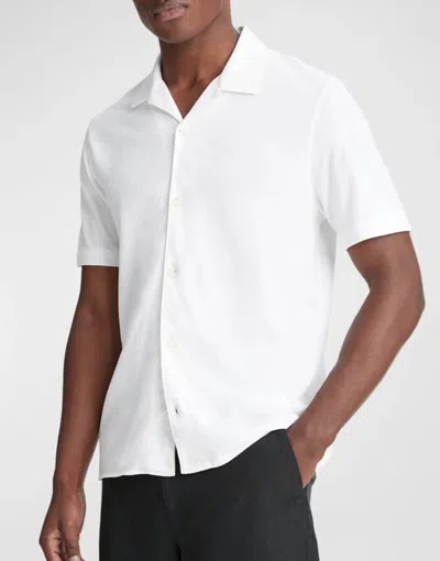 Vince Men's Pique Cabana Short Sleeve Button Down Shirt, Optic White Short Sleeve