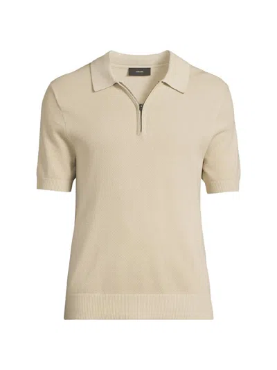 Vince Pique Zip Polo In White