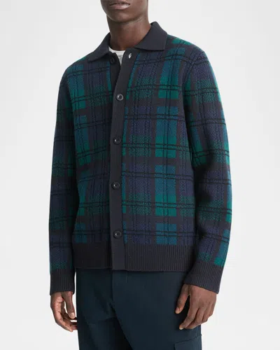 Vince Men's Plaid Button-down Sweater In Coastal Combo