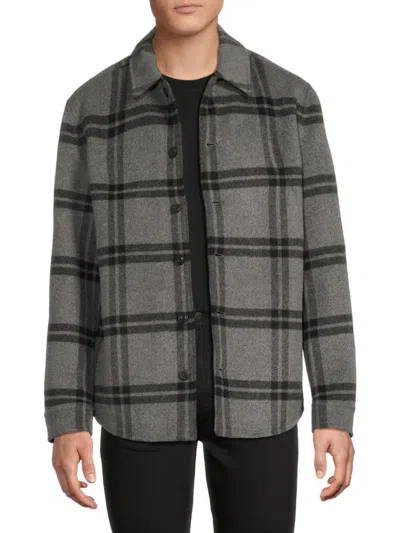 Vince Men's Plaid Wool-blend Shirt Jacket In Gray
