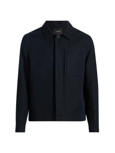 Vince Men's Pleated Cotton-linen Trucker Jacket In Blue