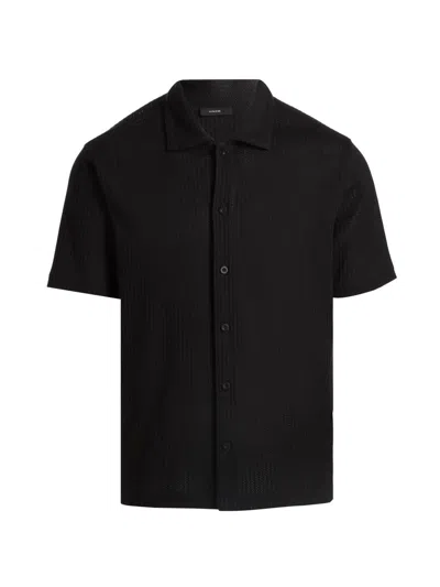 Vince Macro Waffle Short Sleeve Shirt Button Down Cabana In Black