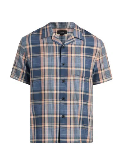 Vince Prine Plaid Short Sleeve Button Front Shirt In Blue