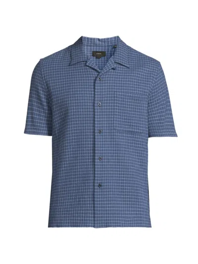 Vince Provence Check Cotton Seersucker Camp Shirt In Blue
