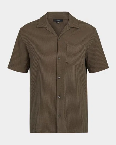 Vince Men's Seersucker Camp Shirt In Brown