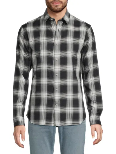 Vince Men's Sequoia Plaid Point Collar Shirt In Coastal Grey Blue