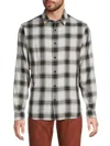 Vince Men's Sequoia Plaid Point Collar Shirt In Off White Black