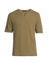 Vince Men's Slub Split Neck Short-sleeve T-shirt In Uniform Green
