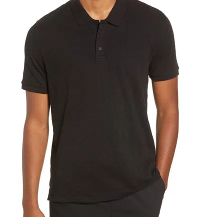 Vince Men's Solid Black Short Sleeve Pima Cotton Polo T-shirt