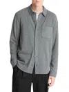 Vince Solid Button Front Knit Shirt In Gray