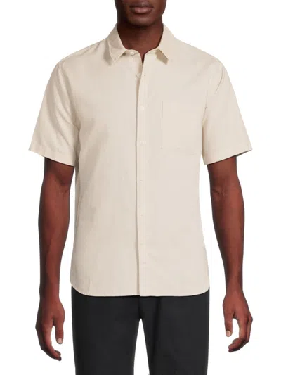 Vince Men's Solid Linen Blend Shirt In Blue