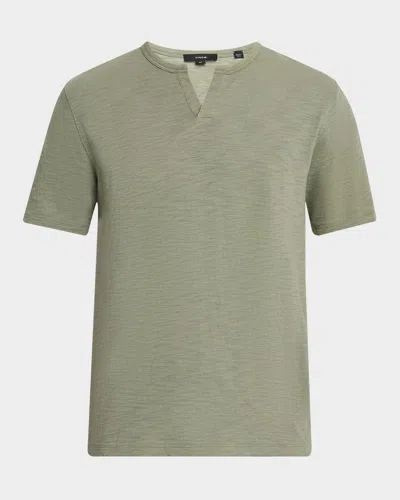 Vince Men's Split-neck Slub Cotton T-shirt In Broad Leaf