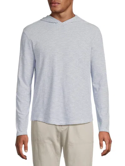 Vince Men's Striped Cotton Hoodie In Optic White