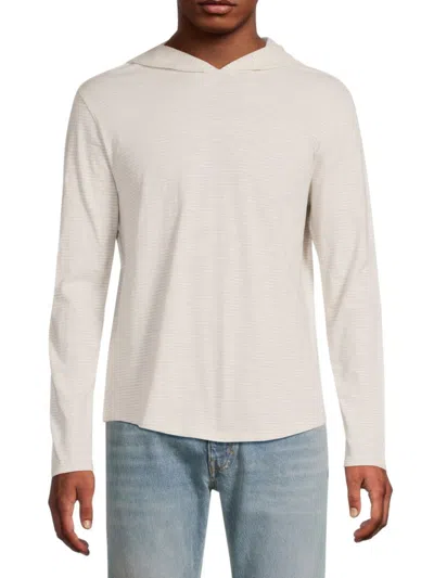 Vince Men's Striped Cotton Hoodie In Sand Optic White