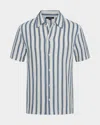 Vince Men's Striped Knit Button-down Shirt In Cabo Blue Combo