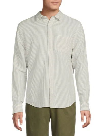 Vince Men's Striped Linen-blend Long-sleeve Shirt In White