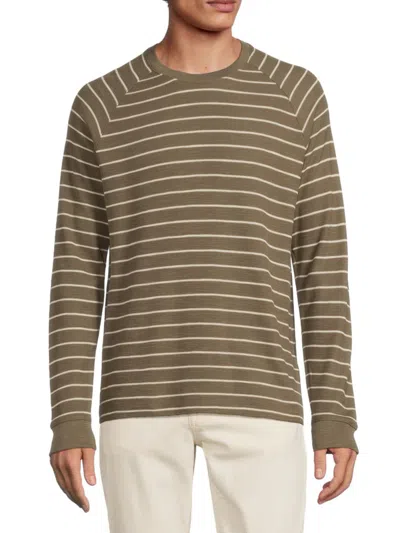 Vince Men's Striped Waffle Tee In Brown