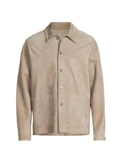 Vince Men's Suede Button-front Shirt Jacket In Neutral