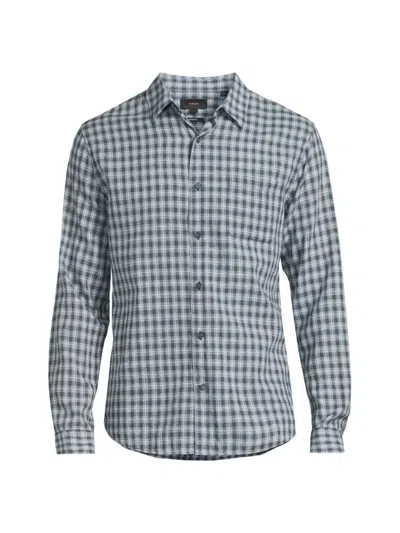 Vince Summit Plaid Linen-blend Shirt In Black
