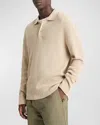 Vince Long Sleeve Thermal Polo In British Khaki/off Wh