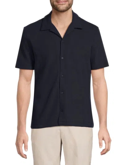 Vince Men's Textured Camp Shirt In Coastal Navy