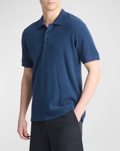 Vince Men's Variegated Textured Stripe Polo Shirt In Midnight Sky