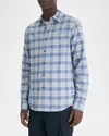 Vince Vineyard Plaid Button-up Shirt In Light Iron/faded Cobalt