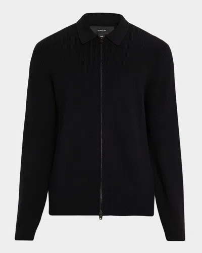 Vince Men's Wool-blend Two-way Zip Cardigan Shirt Jacket In Blue