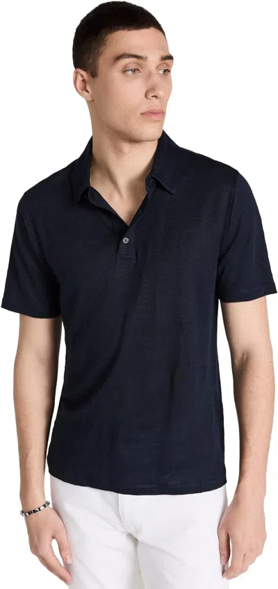Vince Mens Linen Short Sleeve Polo Shirt, Coastal In Blue