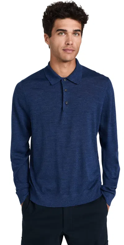 Vince Long Sleeve Merino Polo In Dark Regal