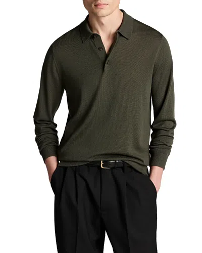 Vince Long Sleeve Merino Wool Polo In Green